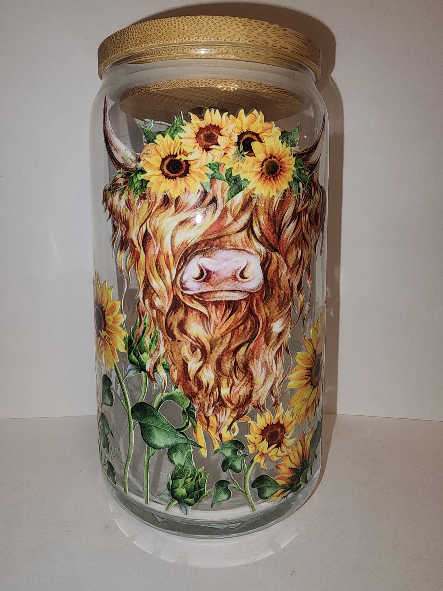 Cow and sunflower glass